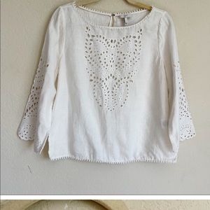Joie Ivory Eyelet 3/4 Sleeve Linen Blouse